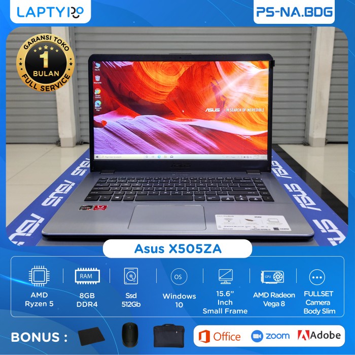 Laptop Editing Asus X505ZA/Ryzen 5/Vega 8/Ram 8Gb/Ssd 512Gb/FULLSET