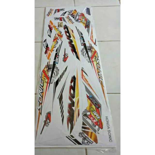 Striping sticker lis variasi honda sonic 150R motif grafik grafis racing warna putih gold