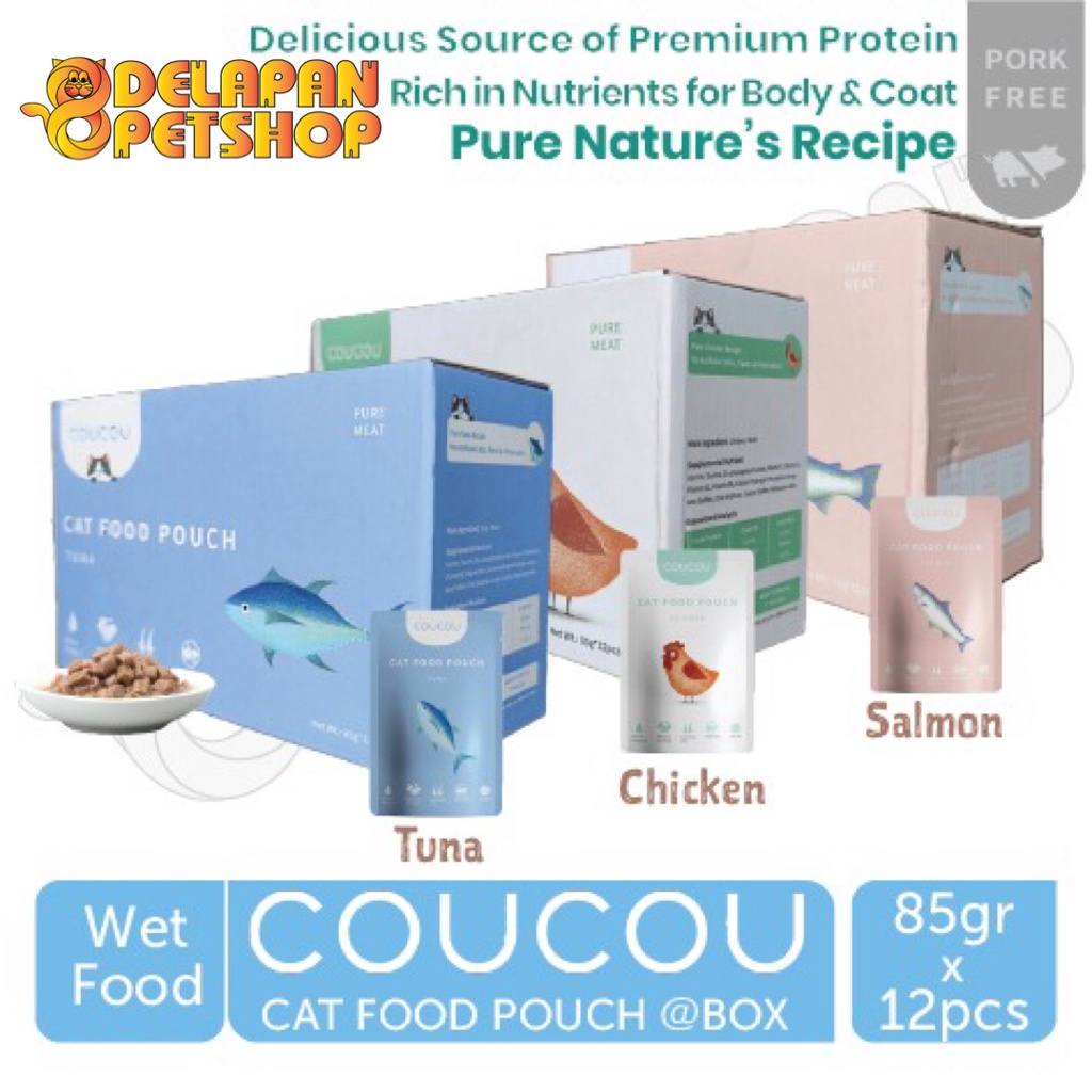 COUCOU Wet Cat Food Pouch Box isi 12 pcs x 85g / All Life Stages / Makanan Basah Kucing