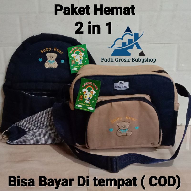 Tas Bayi Medium Dan Gendongan Bayi Samping Topi Bordir (2 in 1)