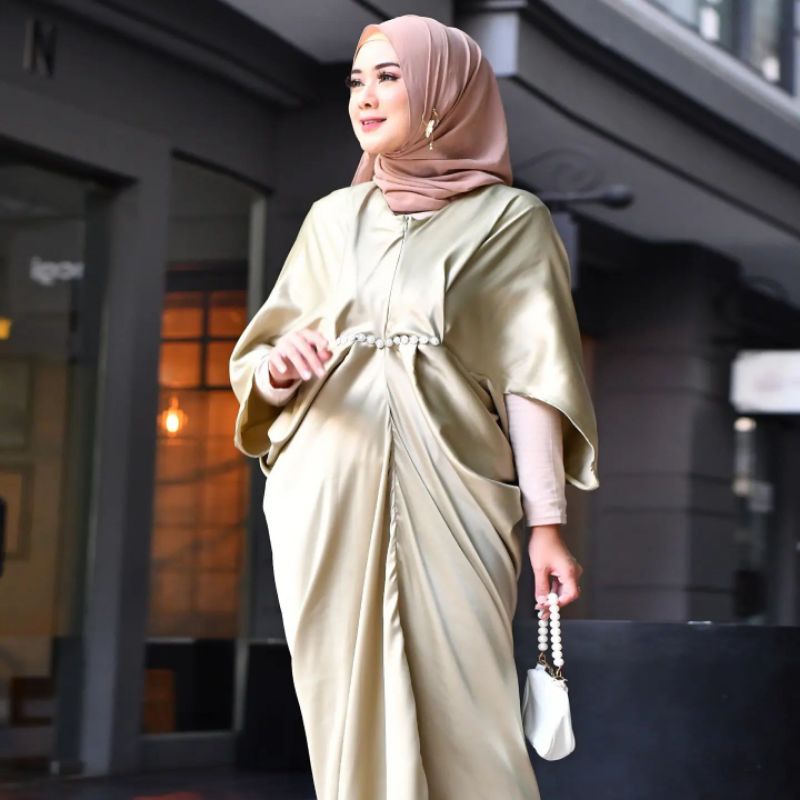 Gamis Kaftan Satin Sahila Busui Long Dress Kaftan Premium Bridesmaid Pesta Lebaran Seragam kaftan Sw