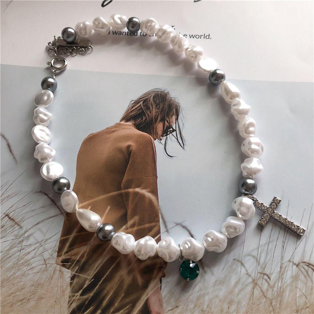 Needway Kalung Gaya Korea Punk Temperamen Liontin Salib Untuk Pria Kristal Perhiasan Leher Fashion