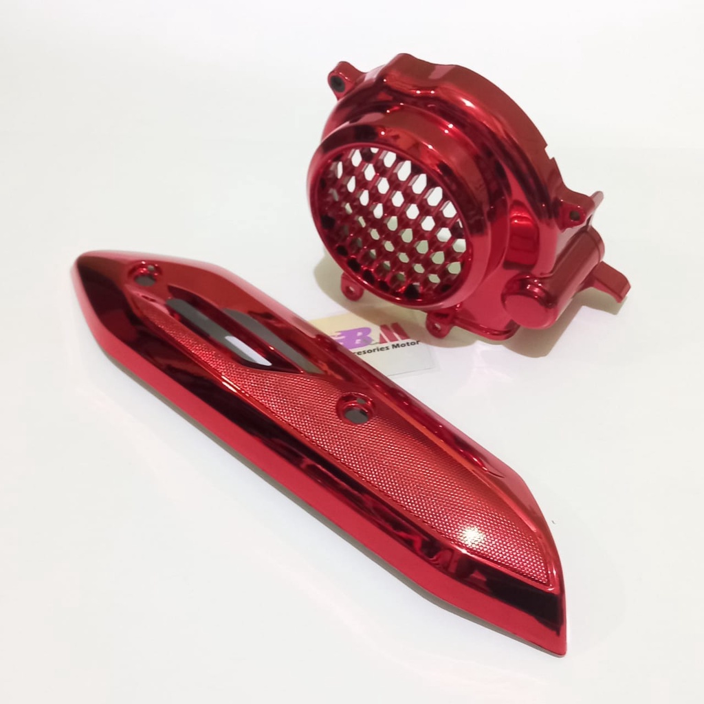 Paket Variasi Motor Beat Genio Beat Deluxe 2021 Cover Tutup Kipas Tutup Knalpot Merah Motor Beat Spo
