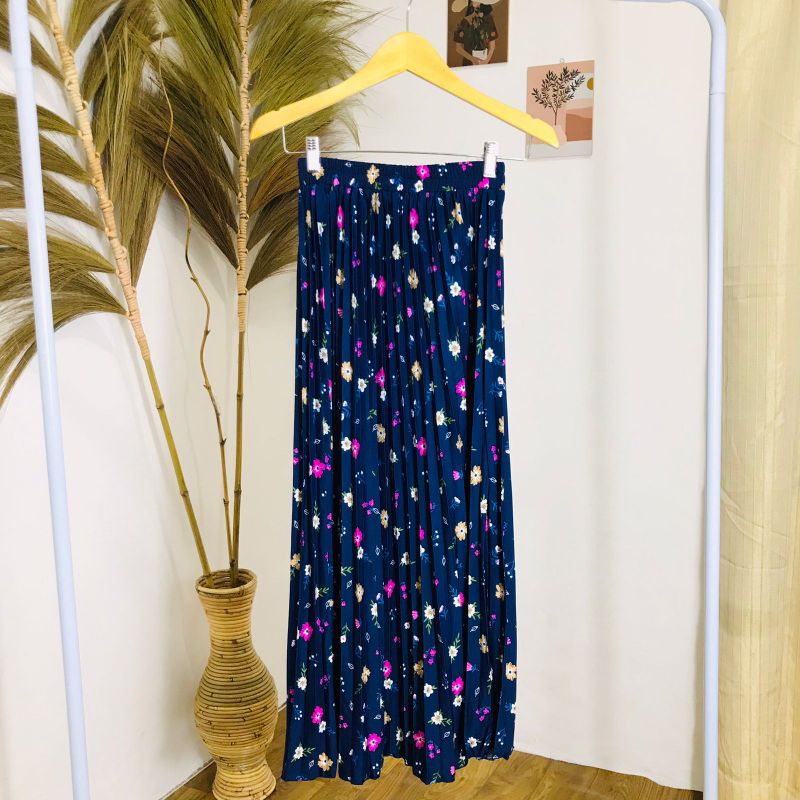 ROK PLISKET BUNGA DAISY / ROK PLISKET PREMIUM / ROK WANITA-Rose navy