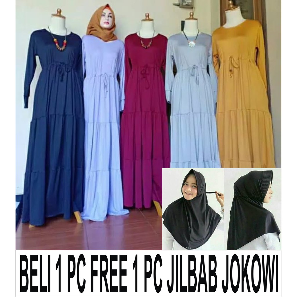 Gamis Jersey Susun Canda BUSUI Tebal - FREE JILBAB JOKOWI - Dress Jersey Canda FIT JUMBO