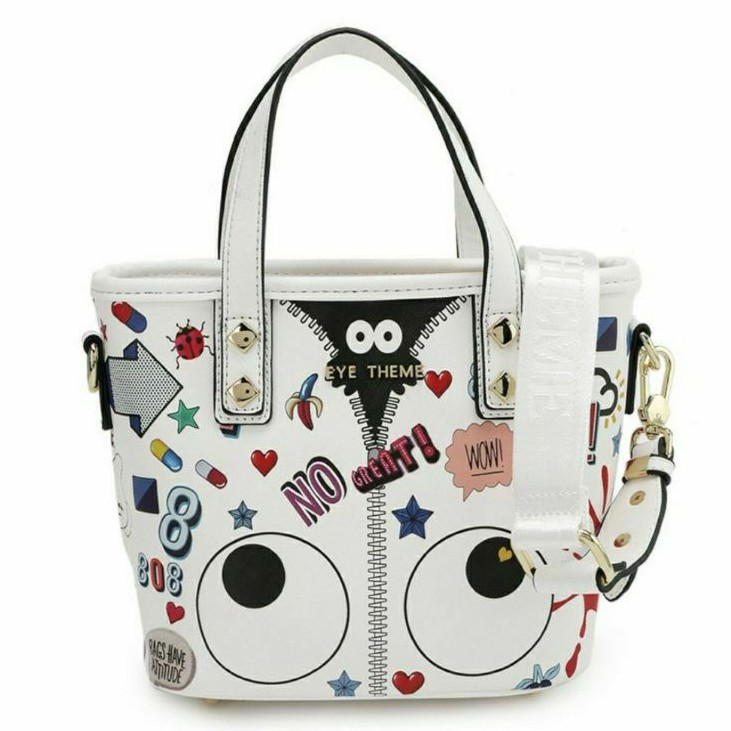 HUER Gefhy Eye Theme Printed Tote Bag 9454-134White