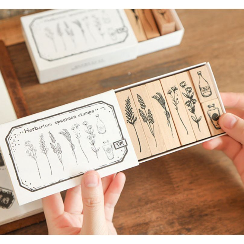 

Adn LovelyCraftStore W05 - 1 set 7pcs / 8pcs DIY Wooden Rubber Stamp Plant Garden Vase Stempel Kayu