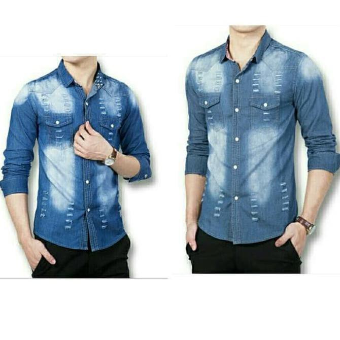 F⚡Ash Sale Hem Jeans Pria Lengan Panjang❥ Asd Z Kmj Hem Panjang Jeans Risci / Baju Pria Kemeja