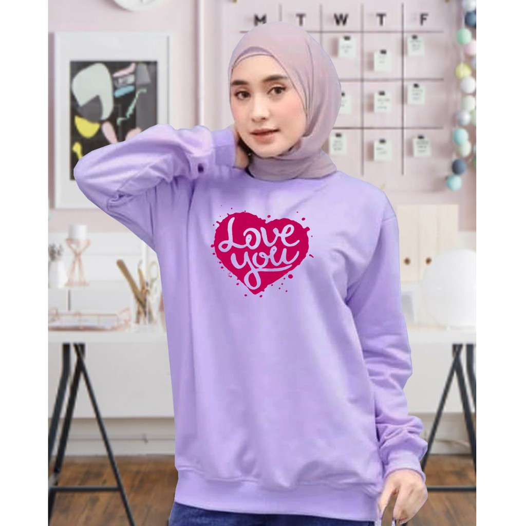 Kaos Lengan Panjang LOVE PINK / Kaos Sweatshirt / Atasan Wanita / Atasan Wanita Lengan Panjang