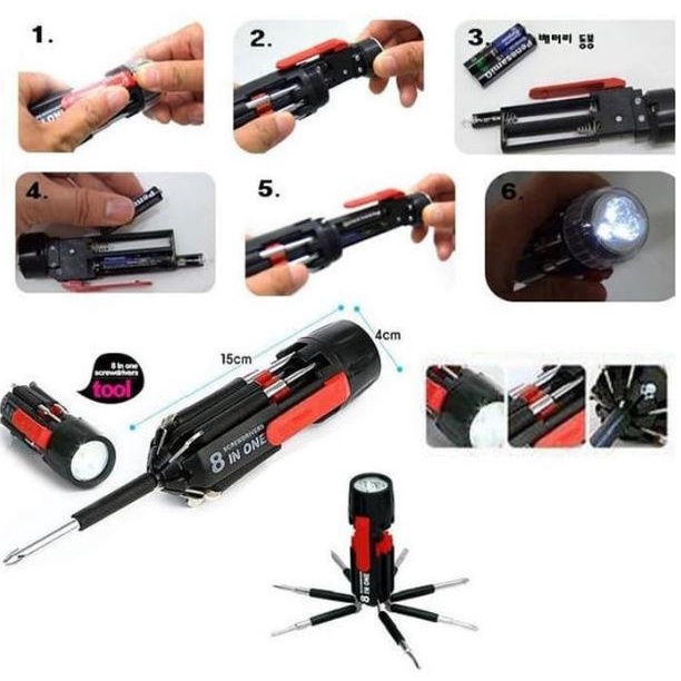 (NCS) COD Obeng 8in1 Senter Lampu LED Emergency Multifungsi Perkakas 8 in 1 Screwdrivers Travel