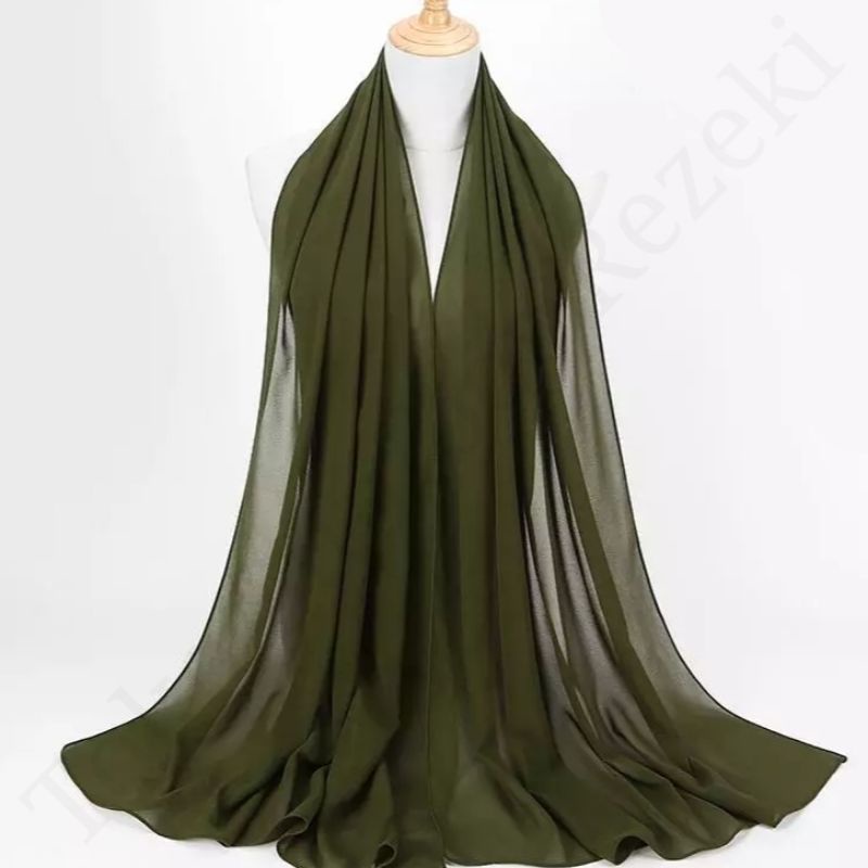 Selendang Hijau Tentara Scarf Plain Shawl Syal Army Green Polos Kain
