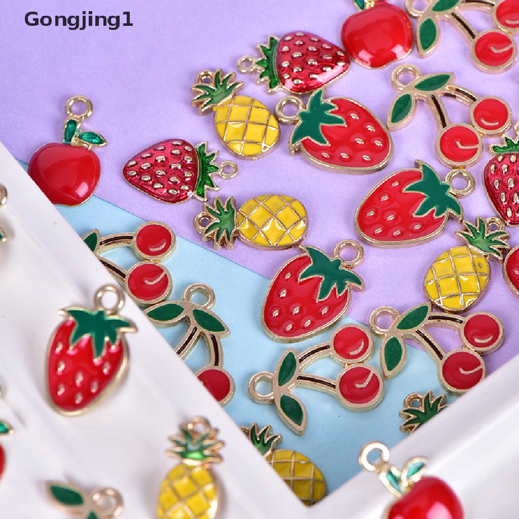 Gongjing1 10Pcs / Set Liontin Bentuk Buah Ceri Bahan Alloy Untuk Kerajinan Tangan Charms DIY