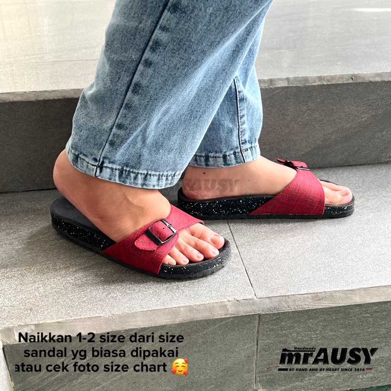 Sandal Wanita Selop Slop mrAUSY Strap 1 Gesper 1 Kain Full