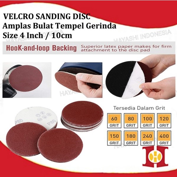 Amplas Bulat Tempel Velcro 4 inch Grit 60 80 100 120 150 180 240 320 400 (10pcs)