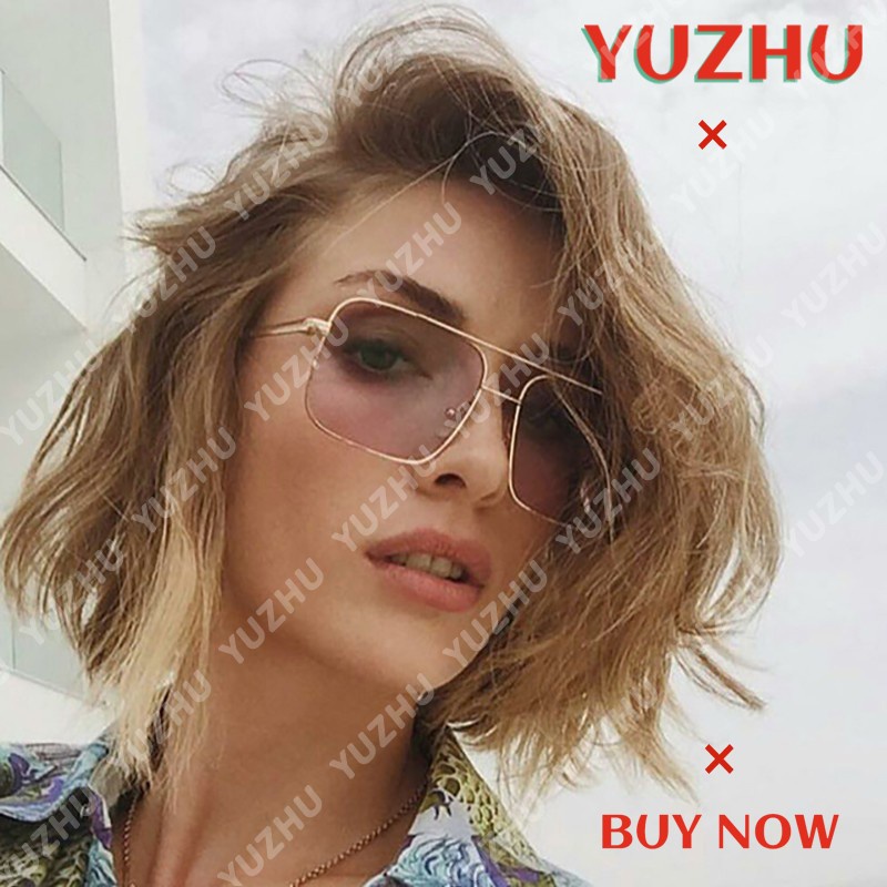 (YUZHU) Gaya Bintang Wanita/Men Kacamata Hitam Perlindungan UV400 Square Metal Frame Women Sunglasses