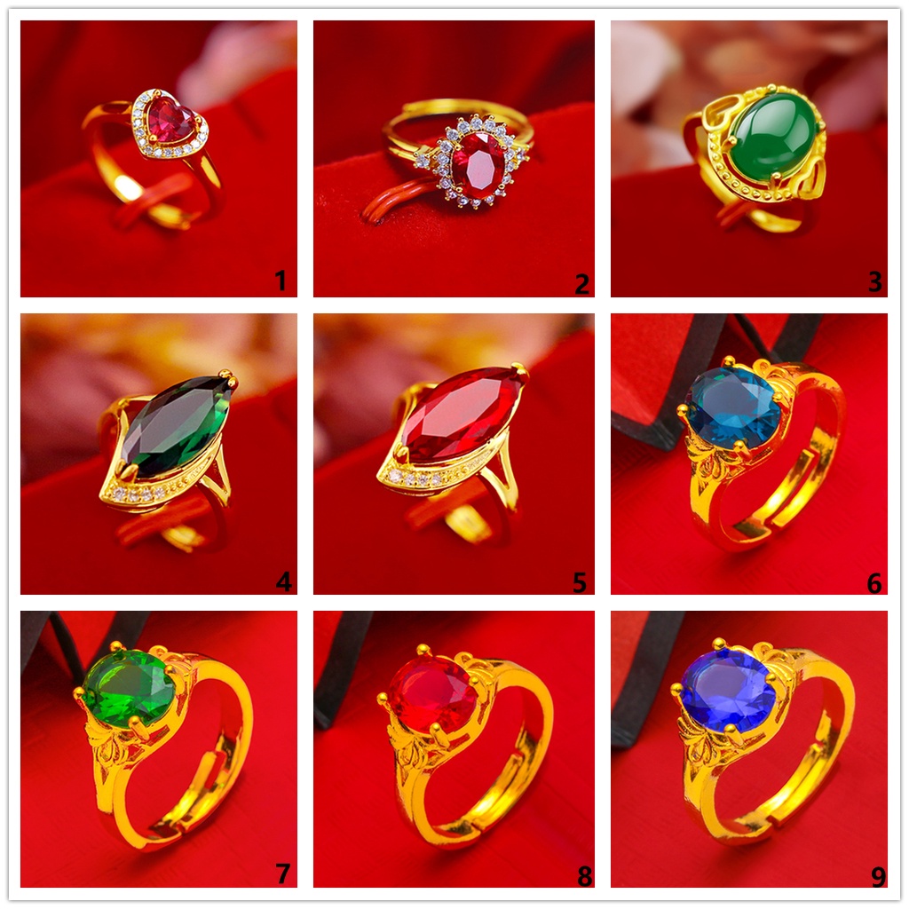 Cincin Wanita Emas Asli Kadar 375 Hias Batu Permata Ruby Zamrud Sapphire 50 Desain Korea Style Simple Cincin Titanium Wanita Anti Karat Asli