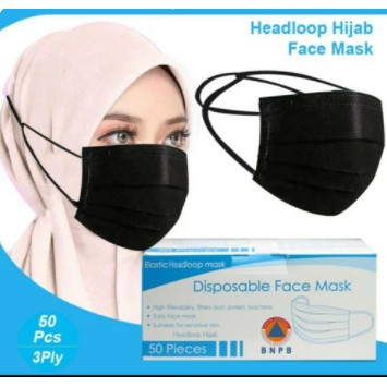 Alkindo Masker Hitam 3ply Isi 50pc Ijin BNPB &amp; Kemenkes RI - Disposable Black Face Mask