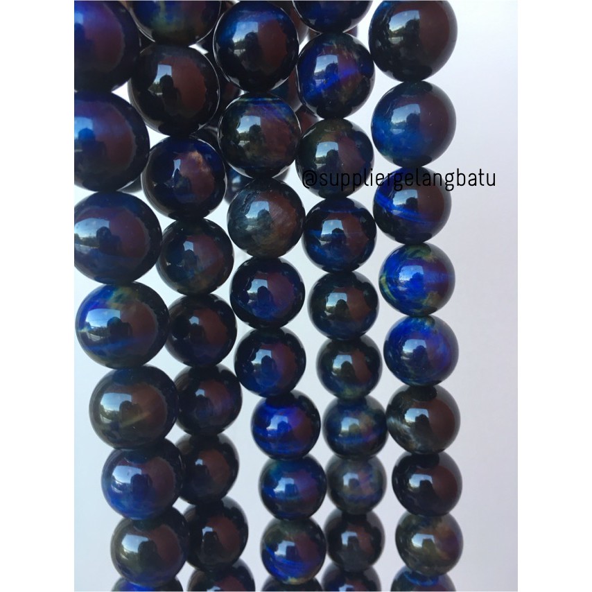 batu Blue Tiger Eye 16mm mata harimau biru biduri sepah akik premium aksesoris fasion pernak pernik