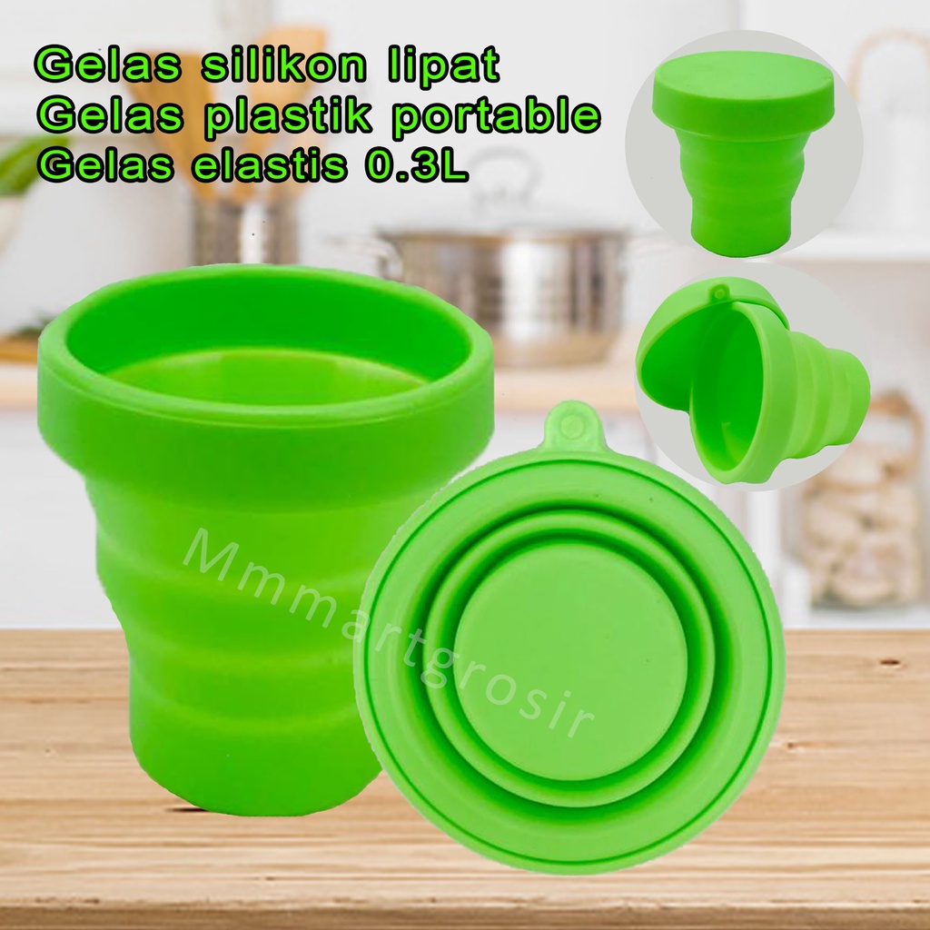 Gelas silikon lipat/gelas lipat portable polos/ Gelas elastis / Hijau / 0.3L