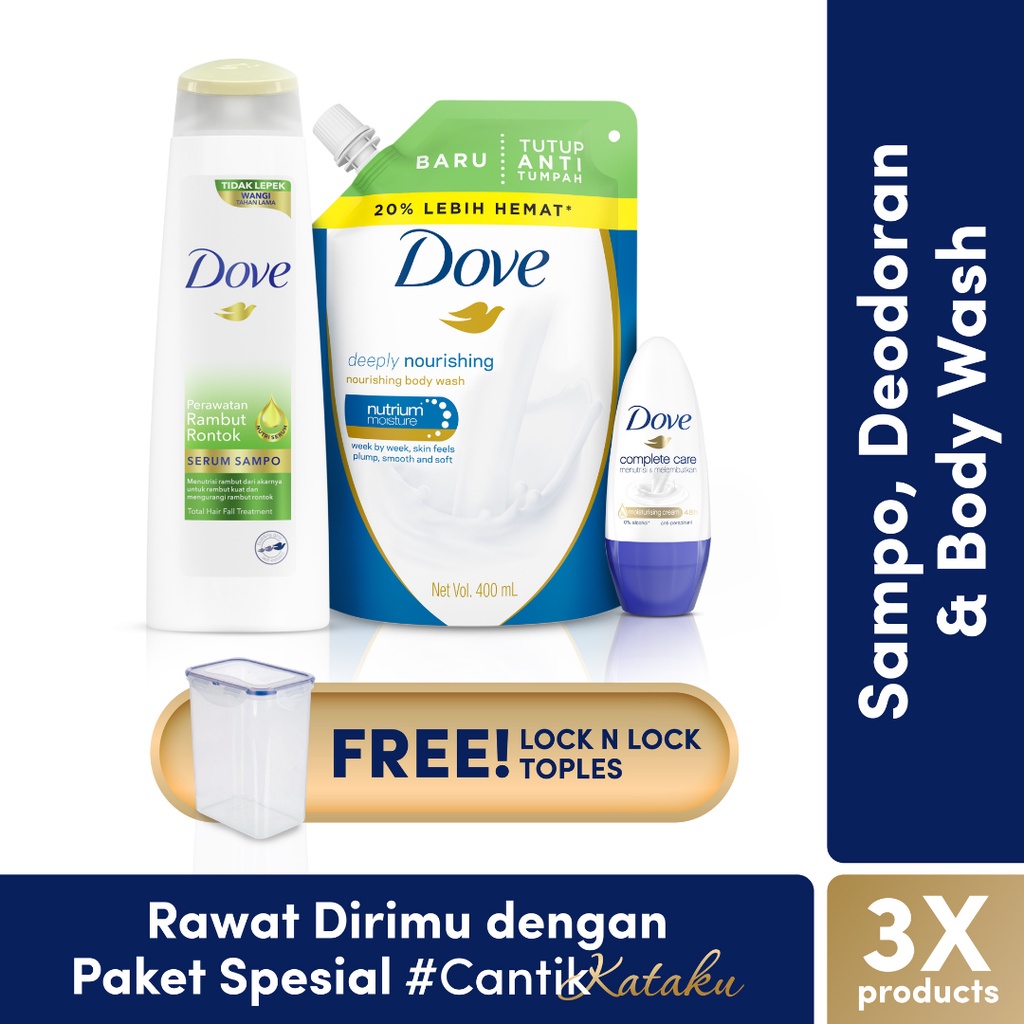 DOVE SHP PERAWATAN RONTOK 290ML�+ Dove Original + Dove Deeply Nourish 400ml Get Lock n Lock Toples