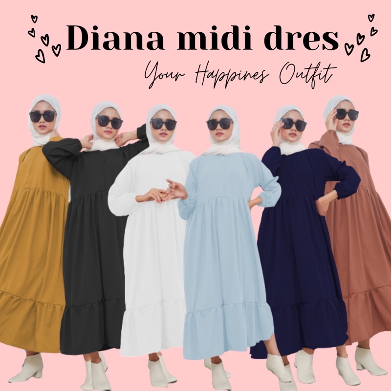Midi dress wanita bahan shakila premium Produksi sendiri Diana midi dres
