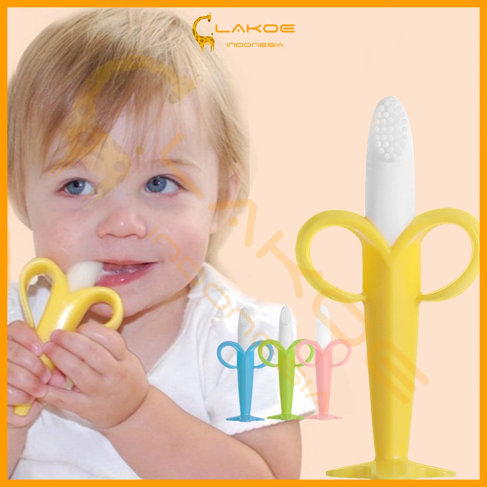 LAKOE Mainan gigitan bayi bentuk Pisang teether bayi bahan silikon