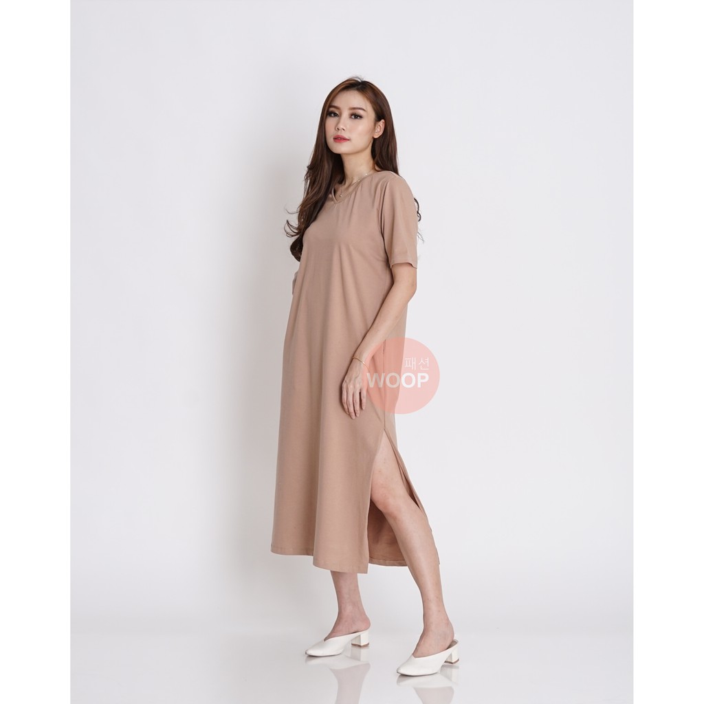 WOOPFASHION HYERI VEE LOOSE DRESS Sarah Gibson Side Slit Basic Vneck Dress Polos Maxi Casual Dress