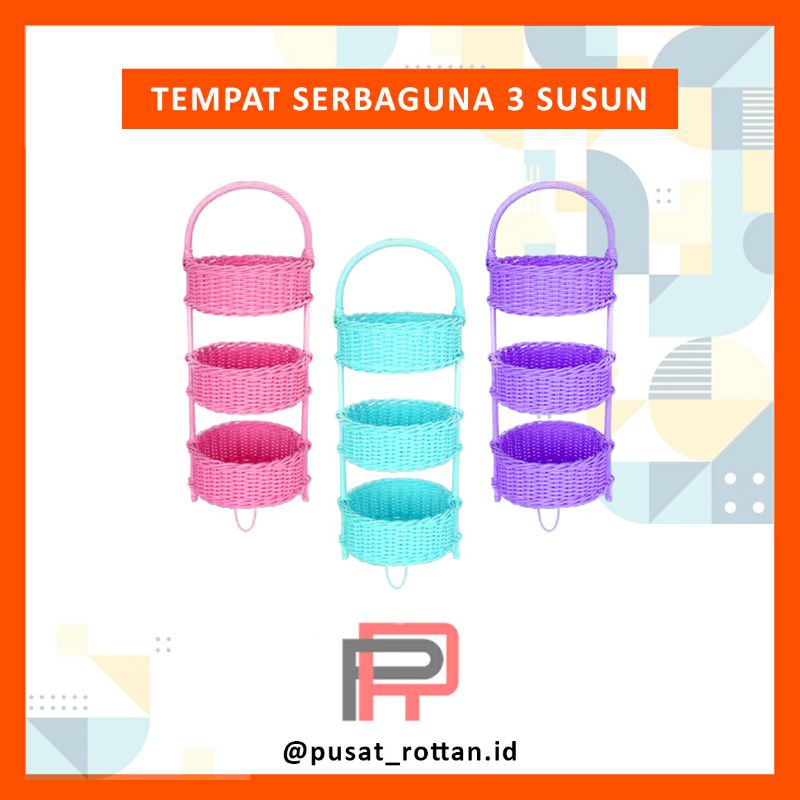 Rak bumbu 3 susun rotan sintetis / rak serbaguna minimalis