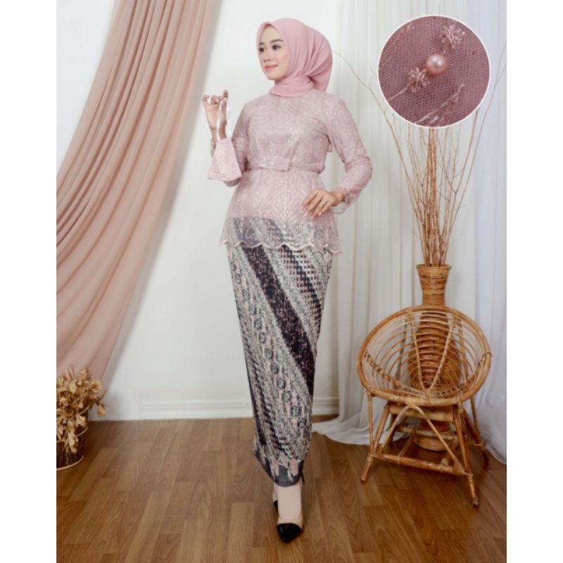 BA SETELAN KEBAYA CANTIKA//KEBAYA MODERN//KEBAYA WISUDA//KEBAYA TILLE BORDIR FULL FURING