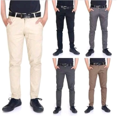 Celana Chinos Panjang Pria Dewasa Slimfit Terbaru Termurah Casual Warna Hitam Moca Cream Abu Coksu Ukuran 27-38