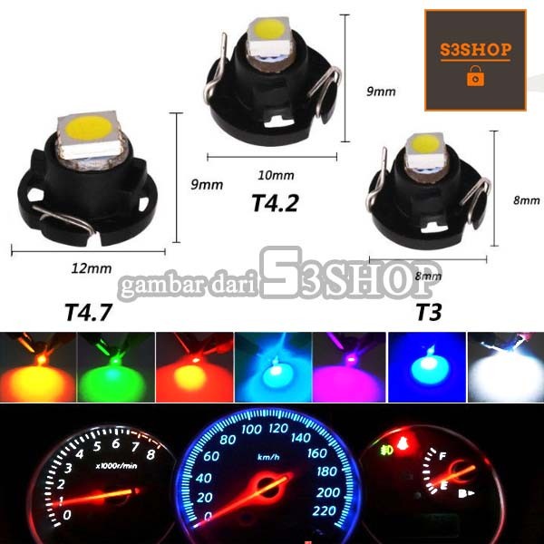 Lampu Led T3 T4.2 T4.7 Dashboard Panel AC Speedometer Wedge Mobil 2835