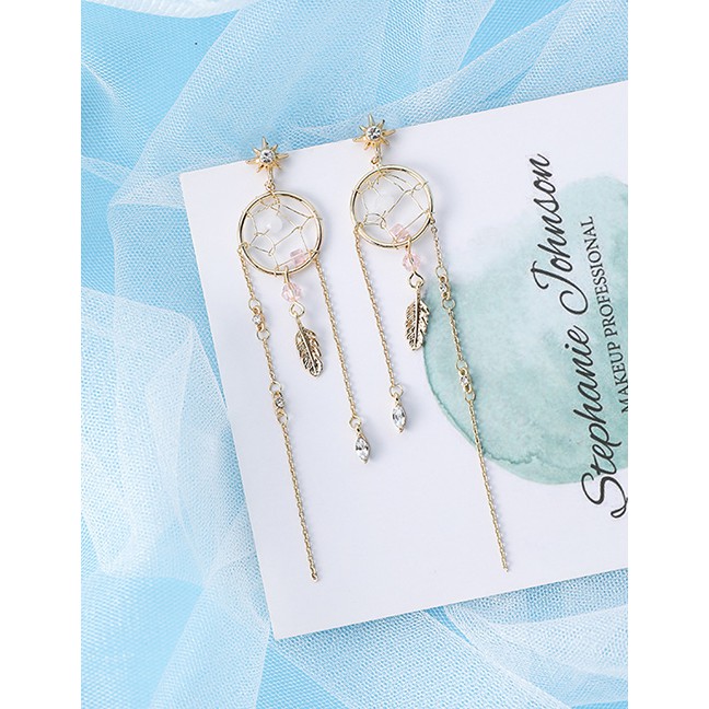 LRC Anting Tusuk Fashion Dream Catcher 925 Silver Needle Pearl Dreamcatcher Tassel Earrings F93277