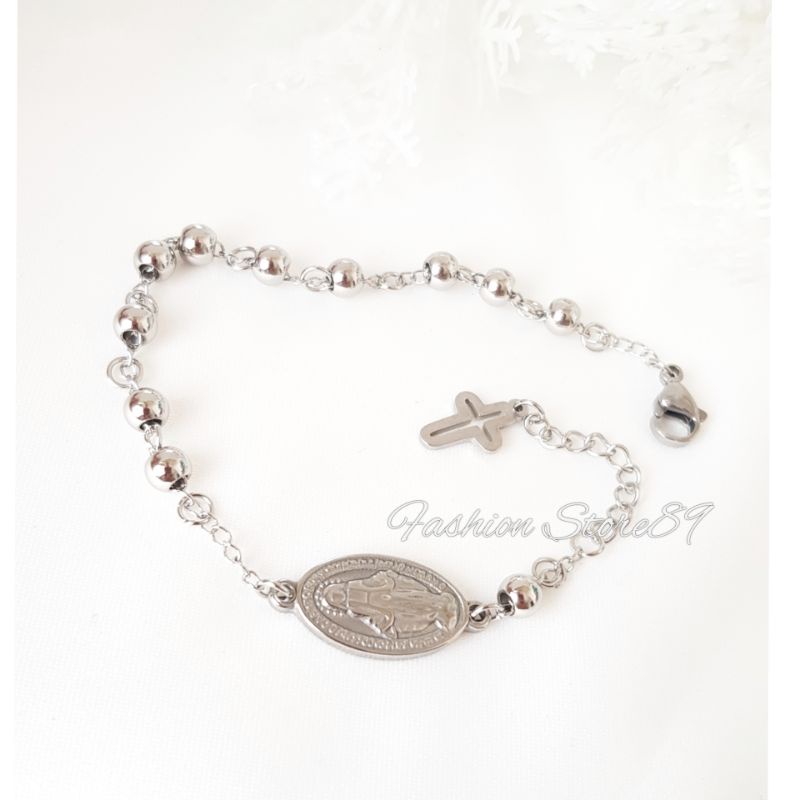 Gelang rosario Bunda Maria Salib Jurai Titanium Silver Gold Antikarat fashion wanita