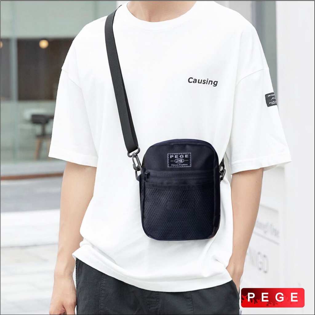 Tas Selempang Polos Pria Kasual Slingbag Bahu Polos Hitam Cocok Untuk Sehari Hari - PG 8884