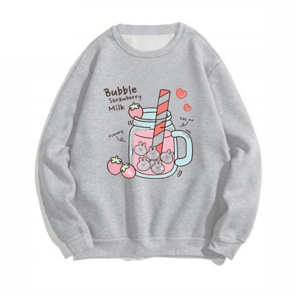 Sweater Buble Strawberry Milk Korean Style | Dhea Fashion