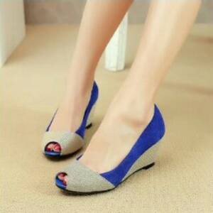 SEPATU WEDGES KERJA KANTOR CEWEK WANITA BIRU MODIS CASUAL ELEGANT KOREA RAPAT GURU MODIS MURAH
