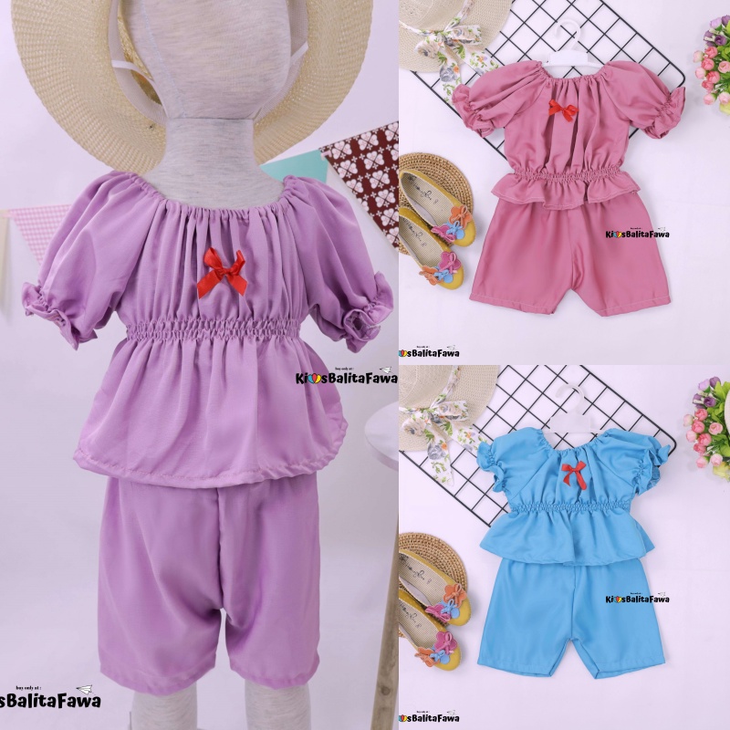 Neisya Set uk Bayi - 2 Tahun / Setelan Polos Anak Perempuan Lengan Pendek Balon Celana Atasan Import Babycinnamon