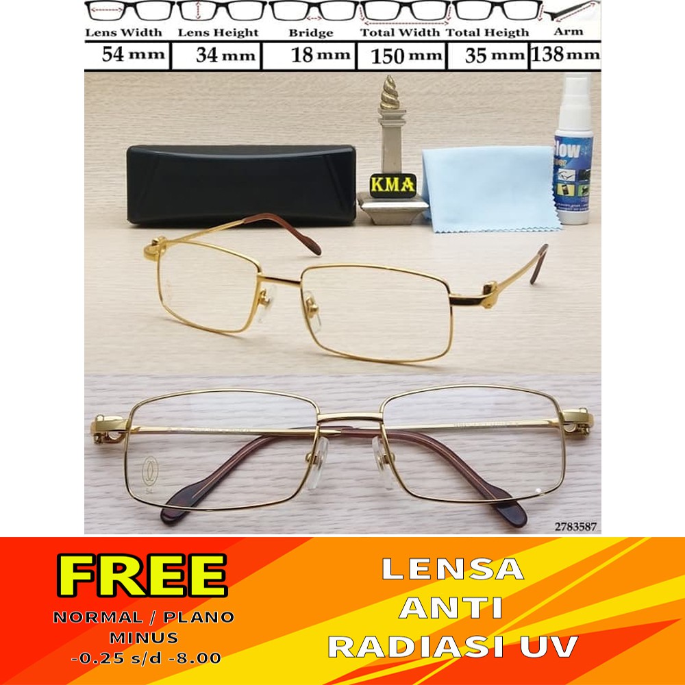 kacamata gratis lensa anti radiasi uv frame CARTIER kacamata baca frame plus metal