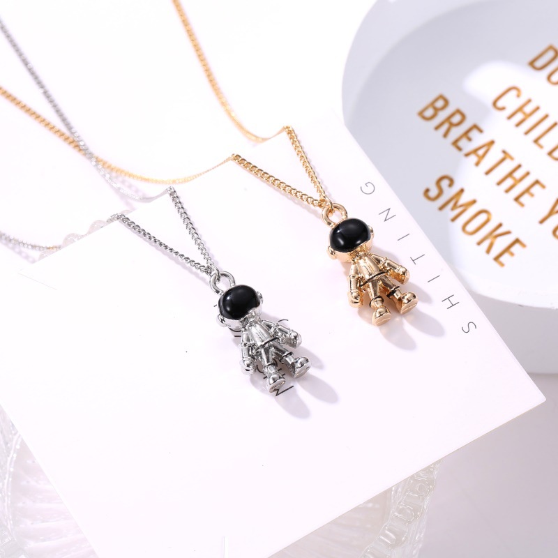 Kalung Rantai Desain Robot Astronot Bahan Metal Untuk Pria Dan Wanita