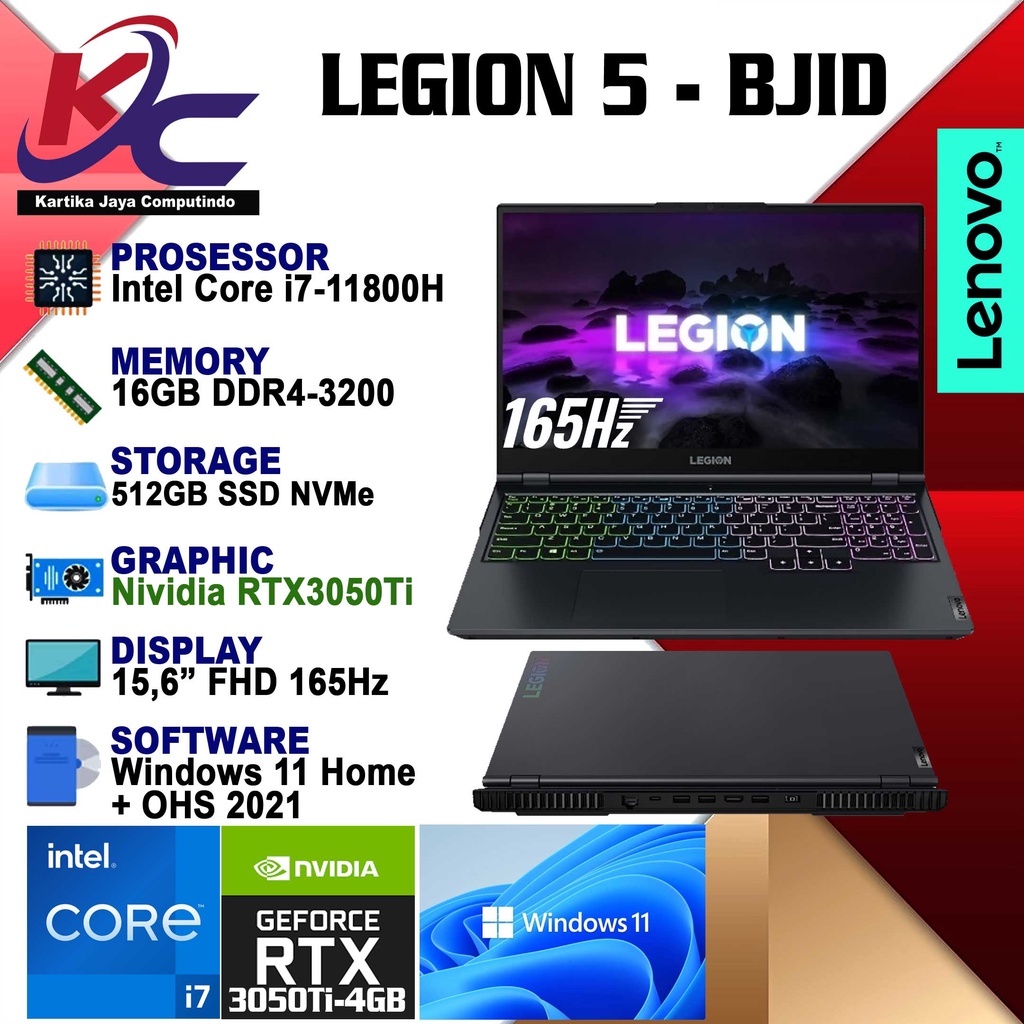 Jual LENOVO LEGION 5 - BJID / I7-11800H/ 16GB/ SSD512/ RXT3050Ti/ W11 ...