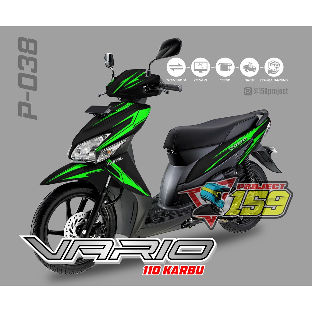 Decal Stiker Motor Vario 110 Karbu - P-038 Black Green Custom