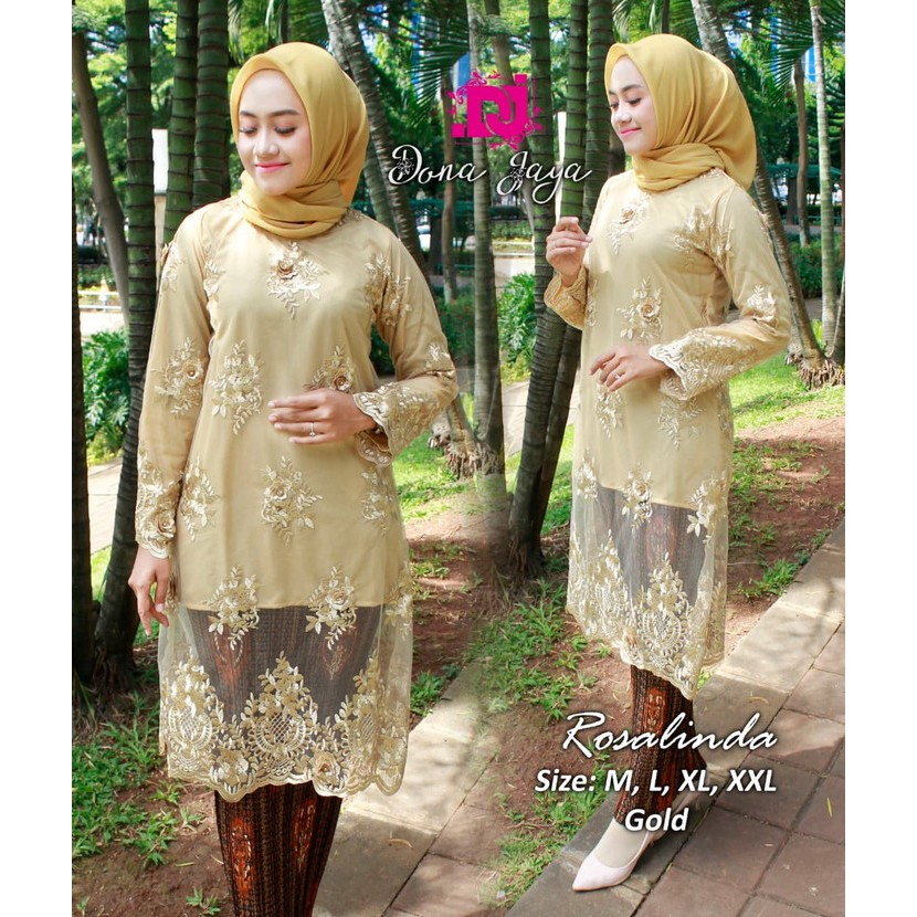 kebaya modern setelan tunik rosalinda tile timbul 3D warna gold