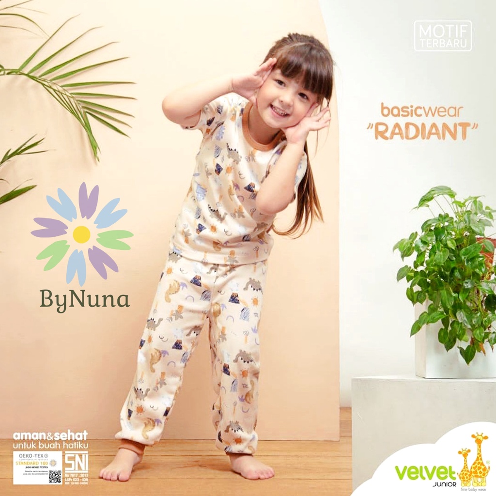 BASIC WEAR VELVET JUNIOR model SETELAN BAJU ANAK LENGAN PENDEK CELANA PANJANG SERI "RADIANT"