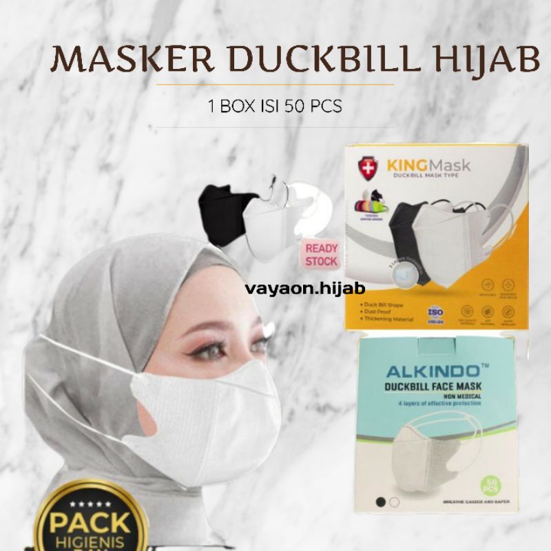 Masker Duckbill Hijab facemask garis 50 Pcs Termurah 1Box Hitam Putih