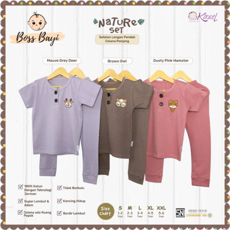 KAZEL NATURE SET BORDIR- Setelan Lengan Pendek Celana Panjang Anak