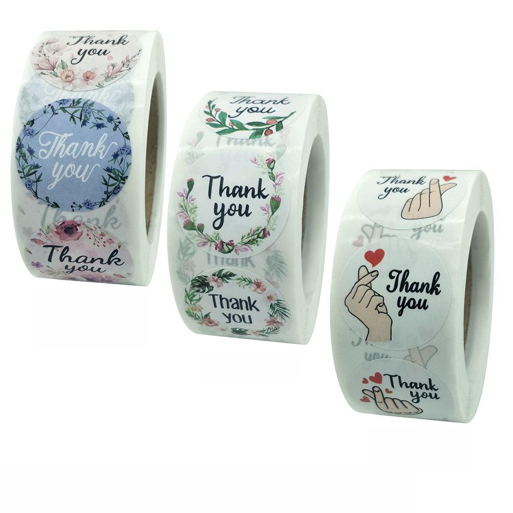 Solighter 500Pcs/Roll label Paket Terima Kasih Kemasan Hadiah label Bulat Sealing Craft Self Adhesive