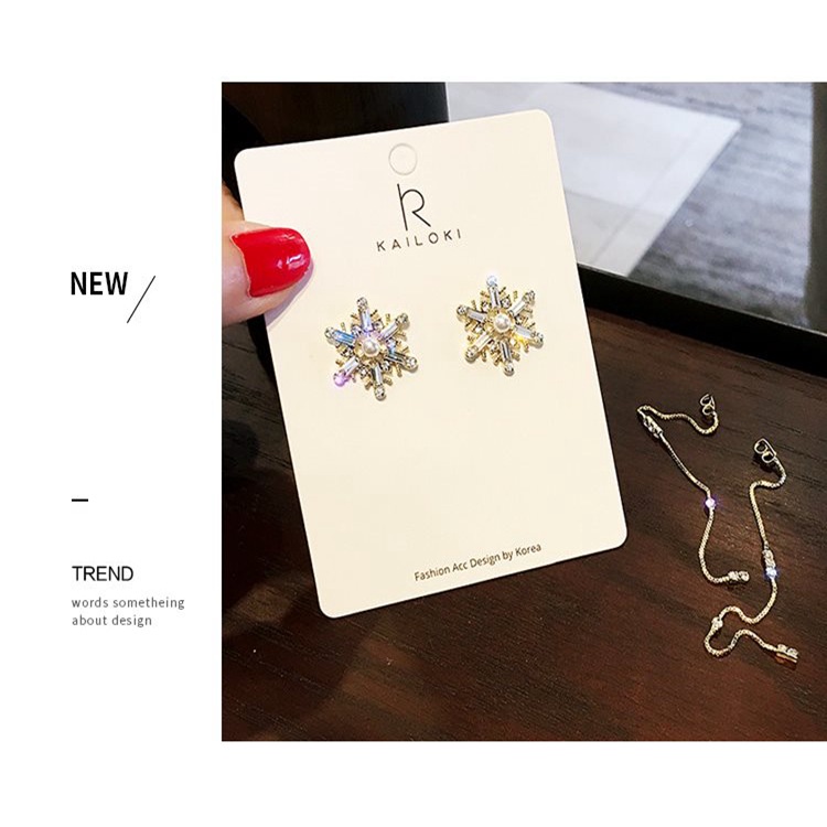 925 jarum perak kepingan salju rhinestone rumbai panjang wajah pelangsing anting-anting temperamen K