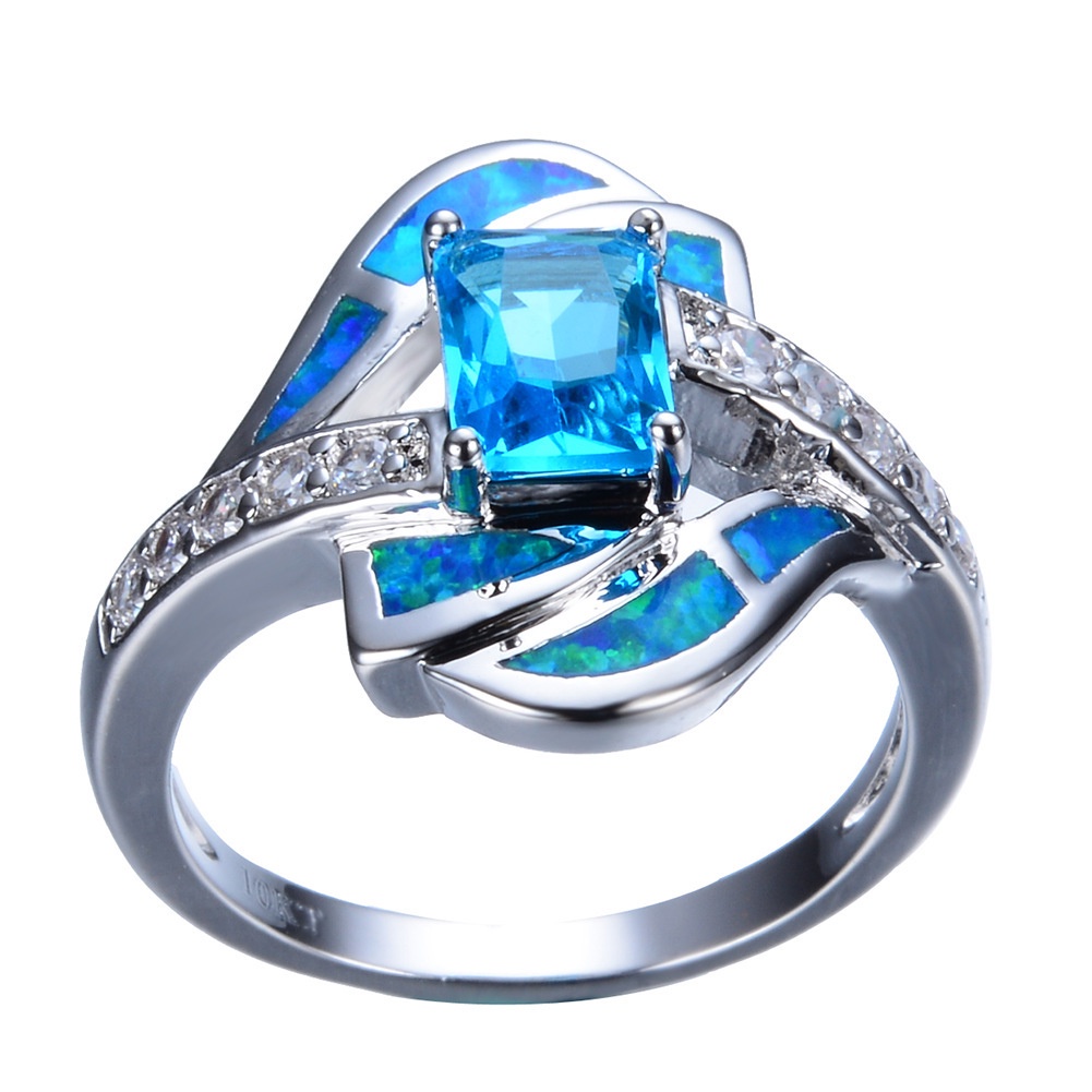 Blue Opal Diamond Women's Wedding Ring