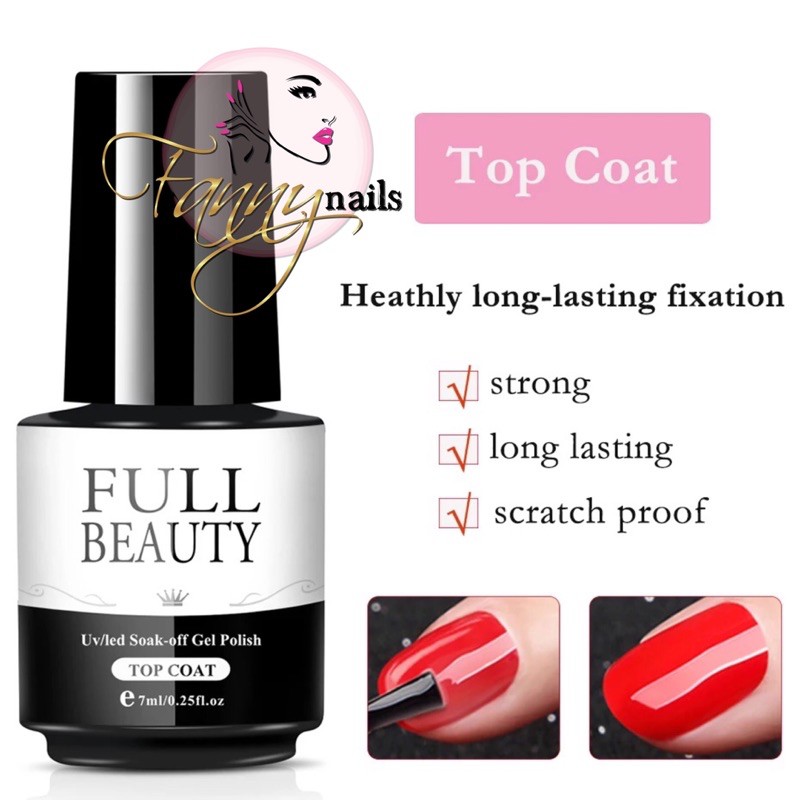 FULL BEAUTY TOP COAT BASE COAT 7ml uv led soak off gel polish kutek gel