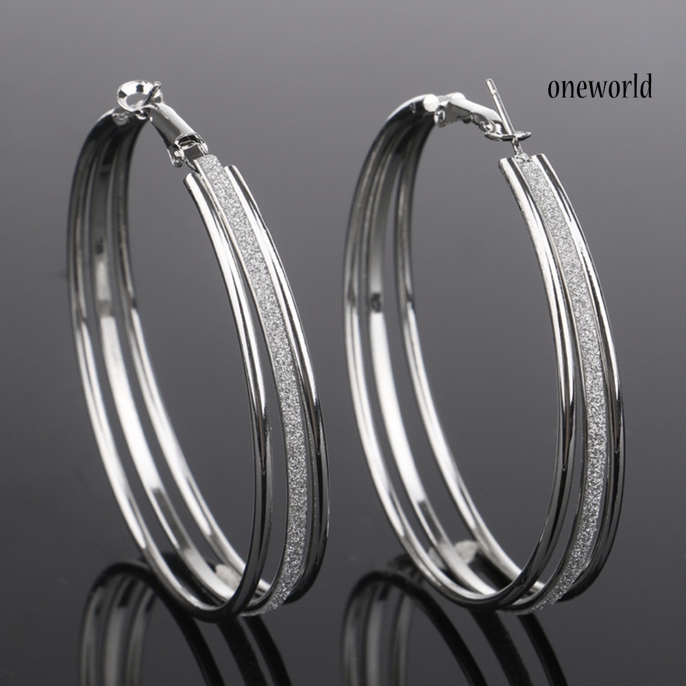 OW@ Women Fashion Frosted Multilayer Round Circle Dangle Earrings Party Jewelry Gift